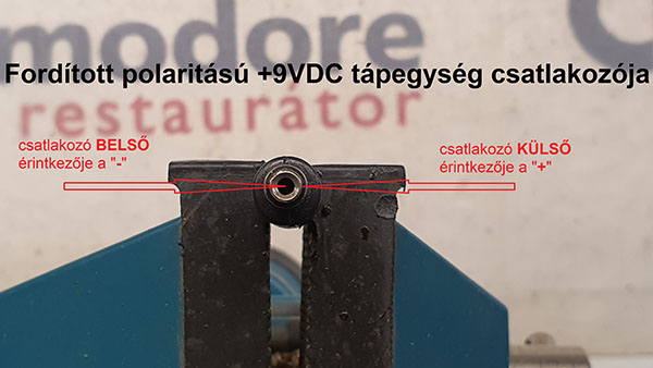 ZX Spectrum első lépések | fordított polaritású +9V DC tápegység csatlakozója